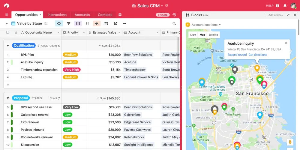 Interface Airtable : vue grille avec base de données multi-vues