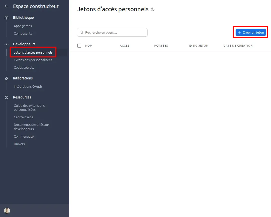 Airtable espace gestion des tokens personnels