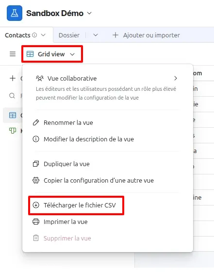 Airtable bouton d'export CSV