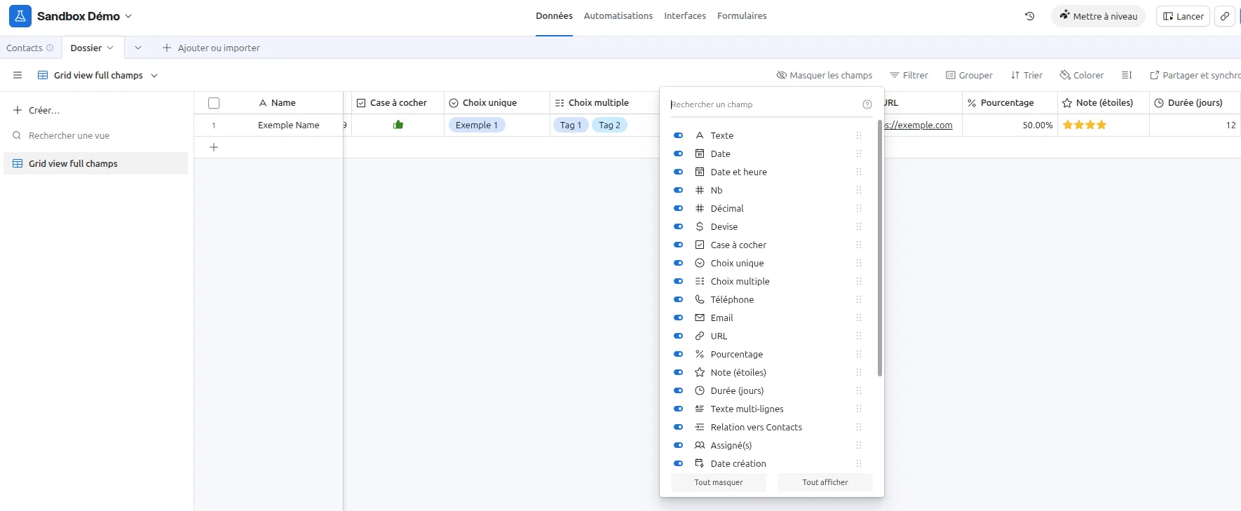 Airtable types de champs