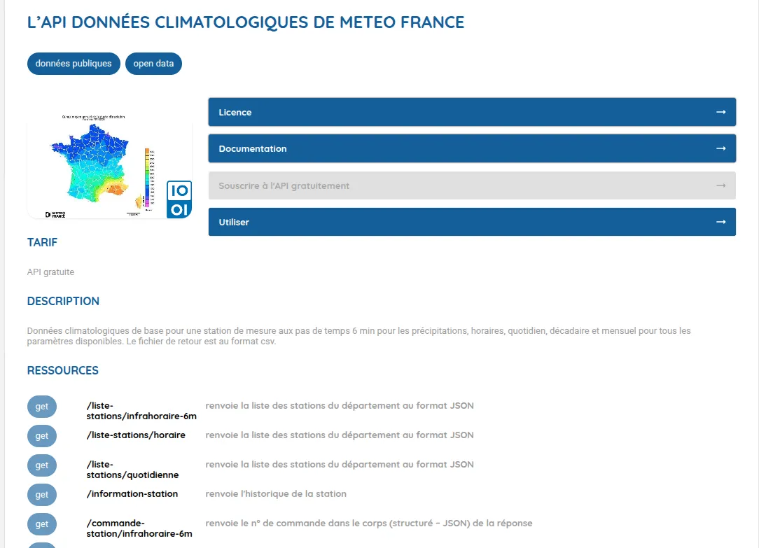 Interface de visualisation de données climatiques issues de l'API Météo France