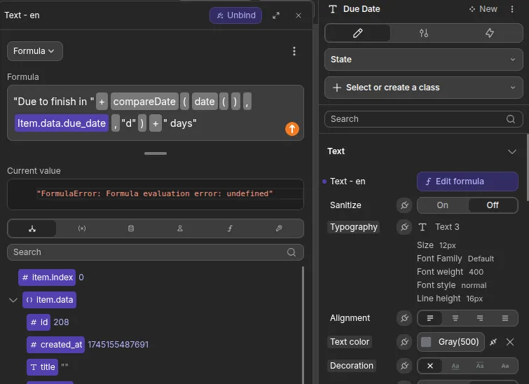 Construction d’une phrase dynamique dans WeWeb via l’éditeur de Formulas