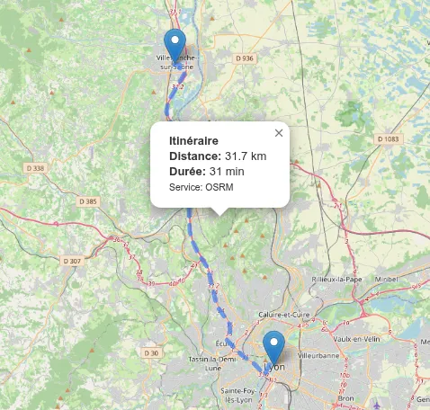 Calcul d'itinéraire et distance