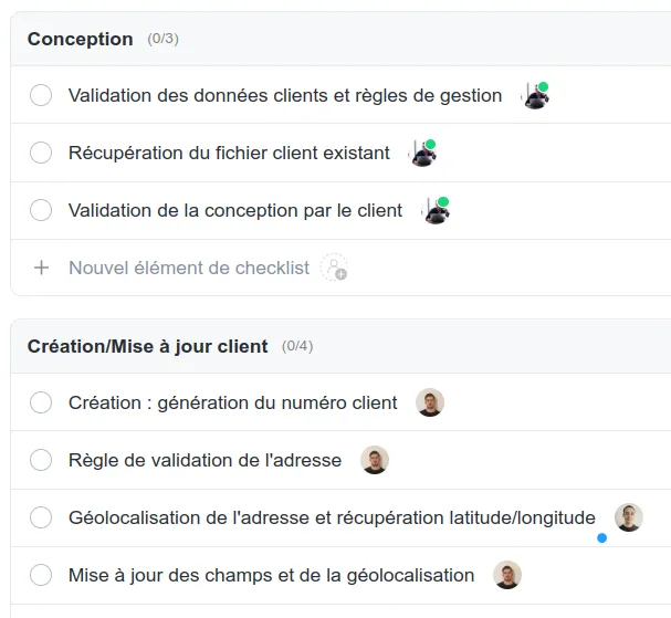 Plusieurs checklists sur un ticket complexe