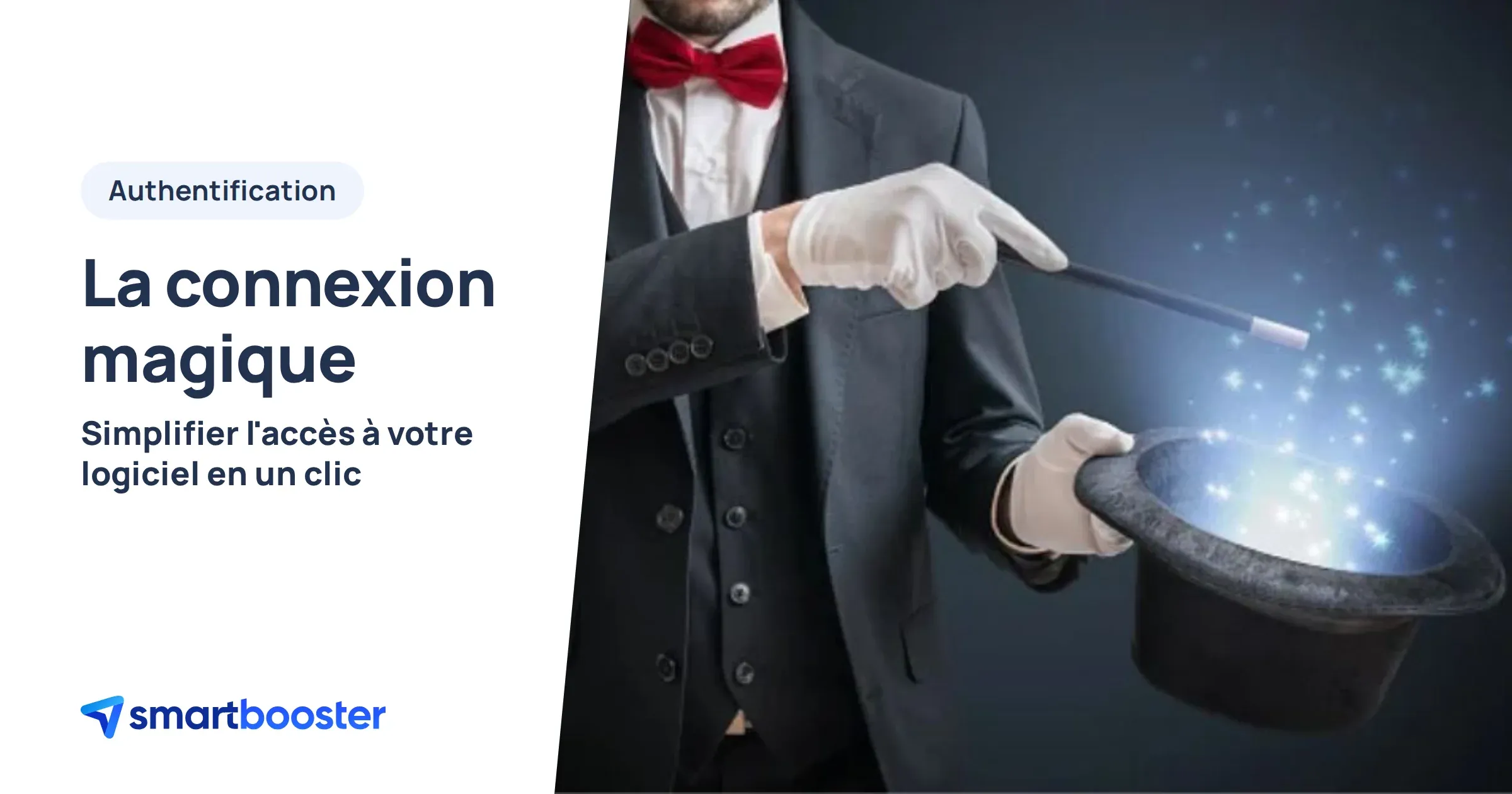 Magicien sortant une baguette d'un chapeau, pour illustrer la connexion par lien magique
