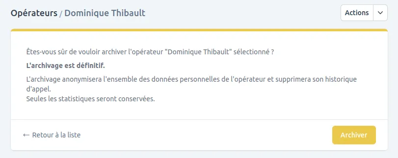 Modale de confirmation d'archivage