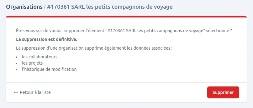 Modale de confirmation de suppression