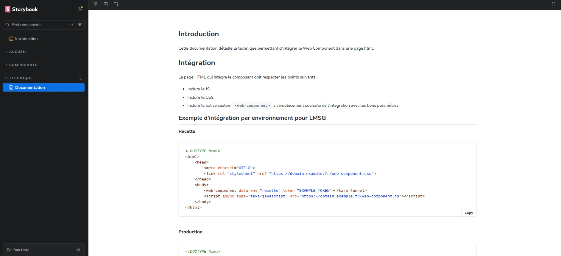 Page de documentation MDX dans Storybook