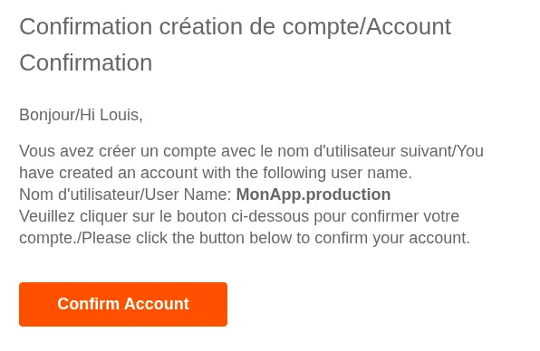 Exemple d'e-mail de confirmation d'inscription envoyé par le portail API Météo France