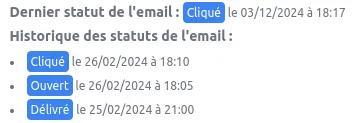 Emails enregistrés dans l'historique