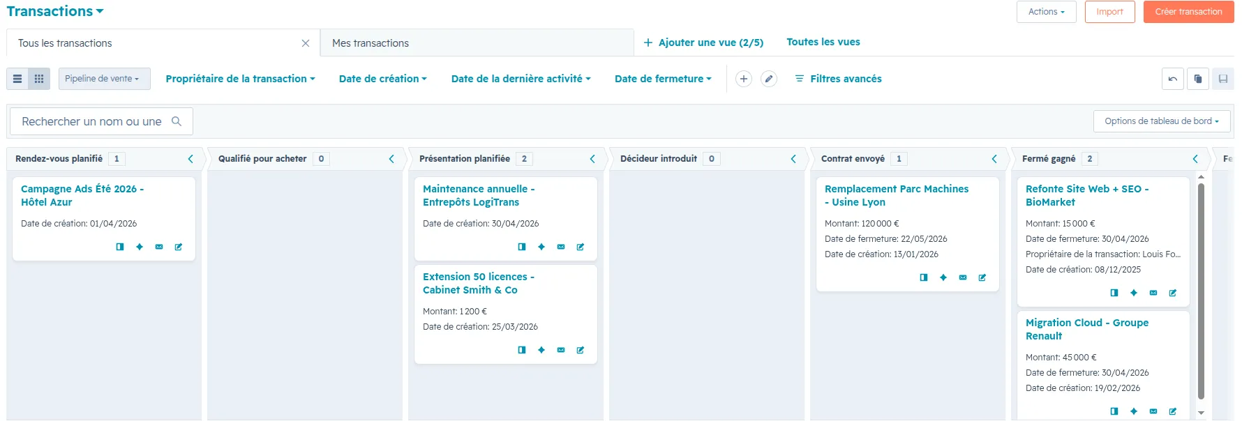 Liste des contacts d'une entreprise
