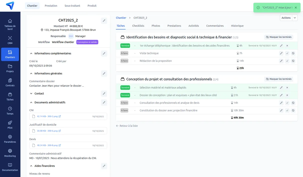 Interface d'un logiciel métier sur mesure développé par SmartBooster