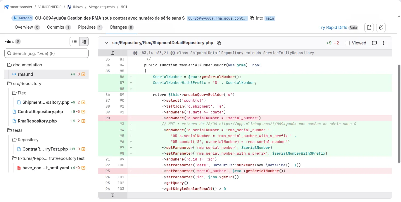 Merge request gitlab sur un projet SmartBooster
