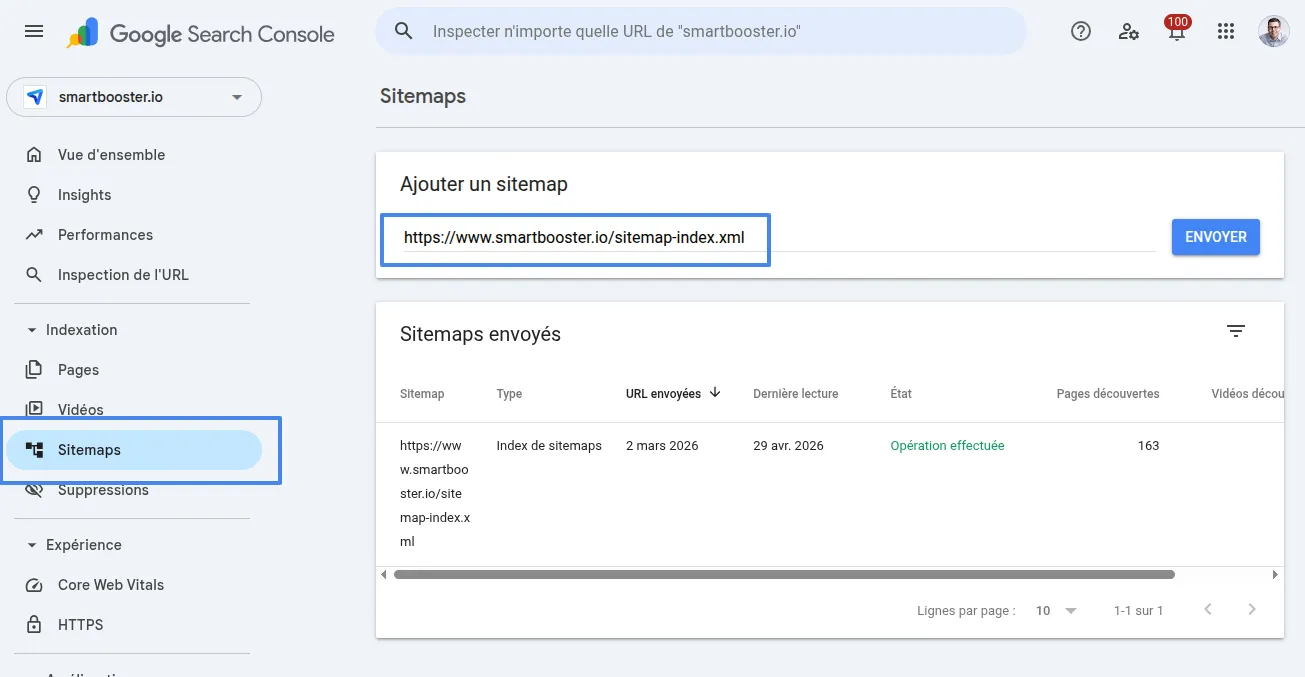GSC ajout du sitemap