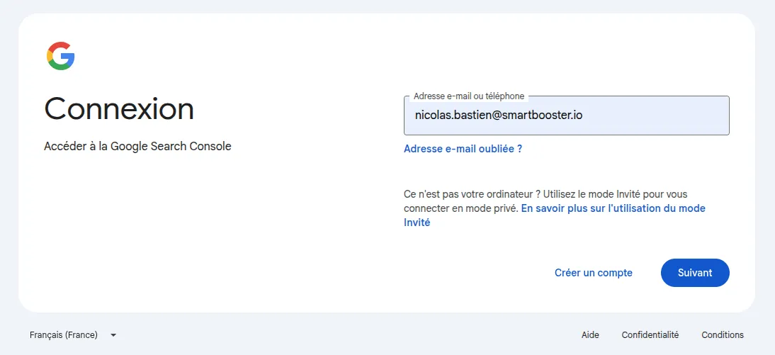 Connexion compte google