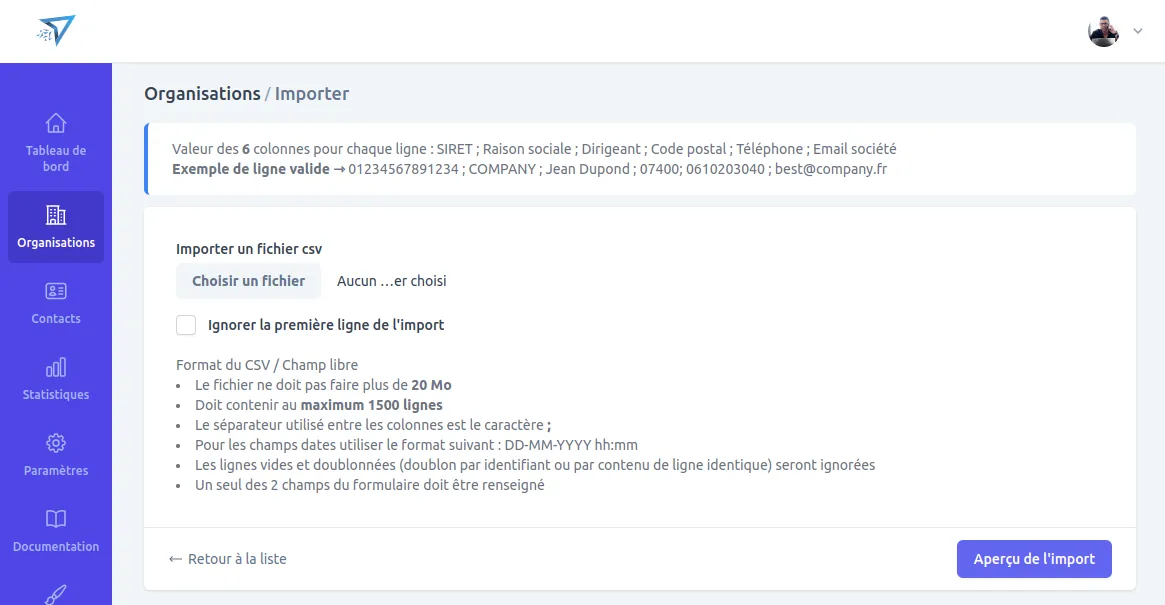 Import de données (CSV, Excel)