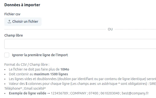 Interface d'import de données dans un logiciel sur mesure