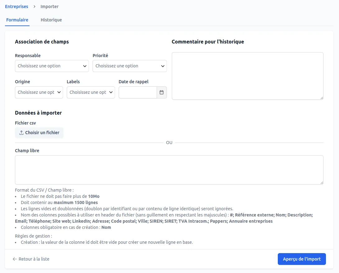 SmartPlatform — Module d'import de données