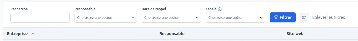 Filtres de recherche sur une liste CRUD