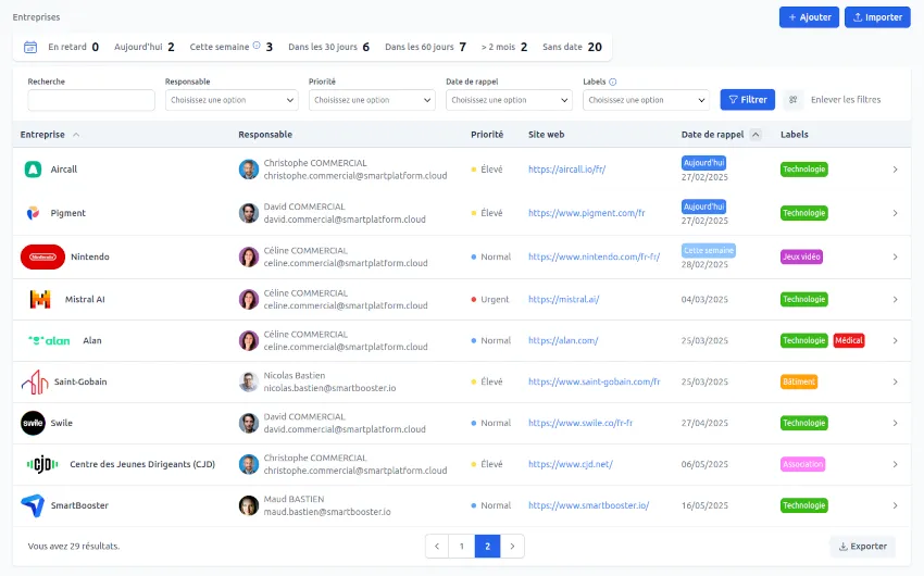 SmartPlatform — Vue liste avec filtres