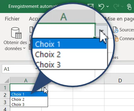 Création d'une liste déroulante avec Excel