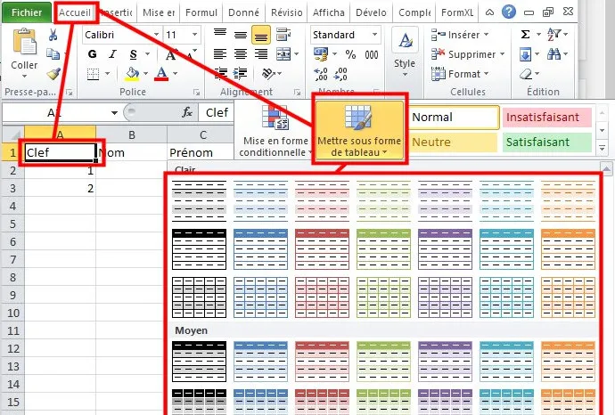 Mise en forme des données dans Excel