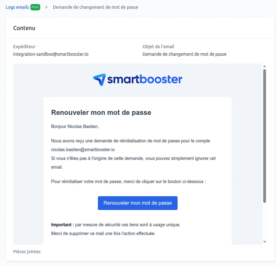 Prévisualisation de l'email envoyé