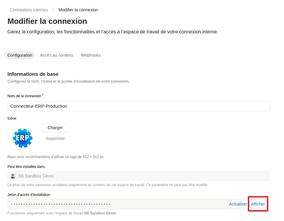 Notion gestion des autorisations du token d'intégration