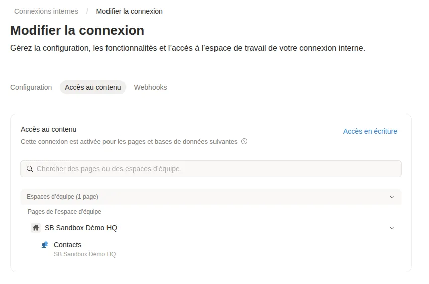 Notion gestion des autorisations du token d'intégration