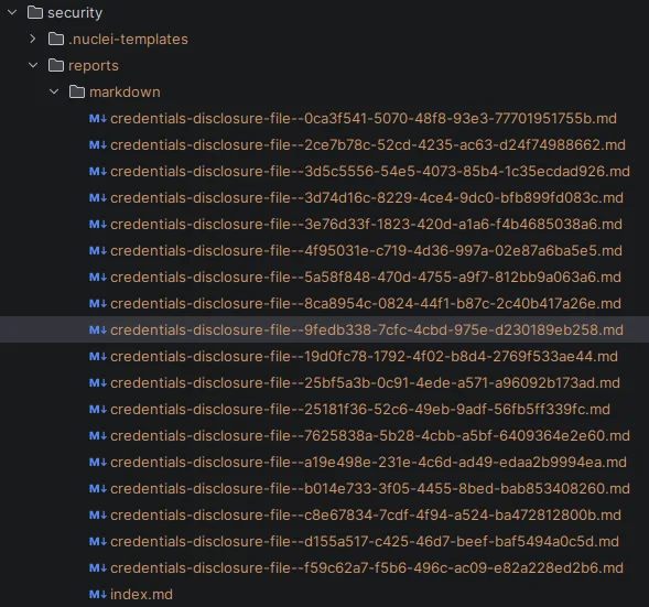 Exemple de structure dossier des markdown à répétition par match de scan Nuclei