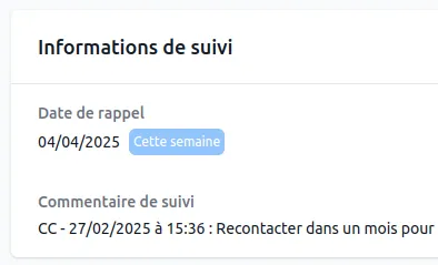 Date de rappel sur chaque dossier