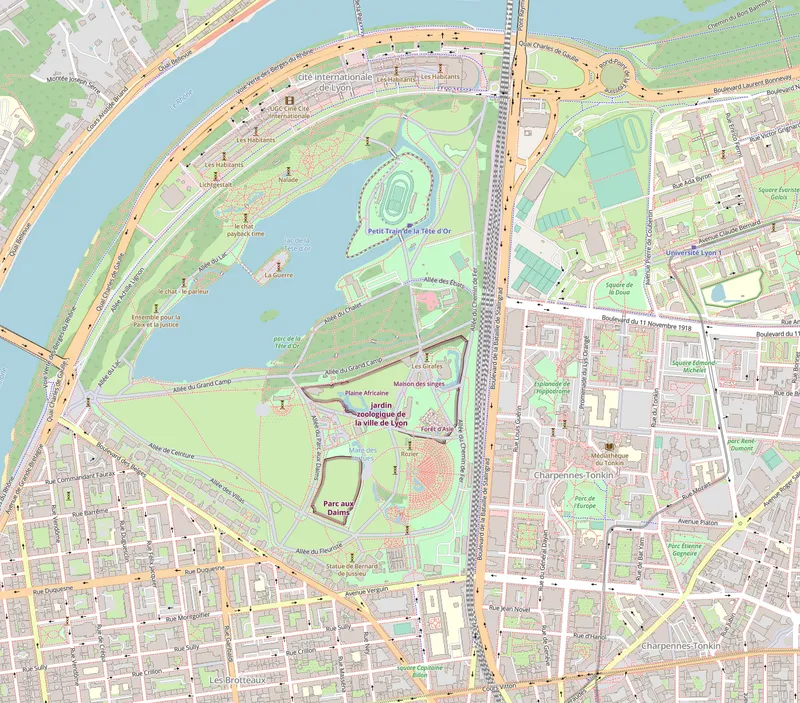 Couche OMT MapTiler : tuiles vectorielles colorées avec routes orangées