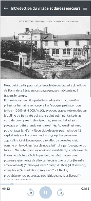 Fiche point d'intérêt de l'application de visite guidée sur mesure
