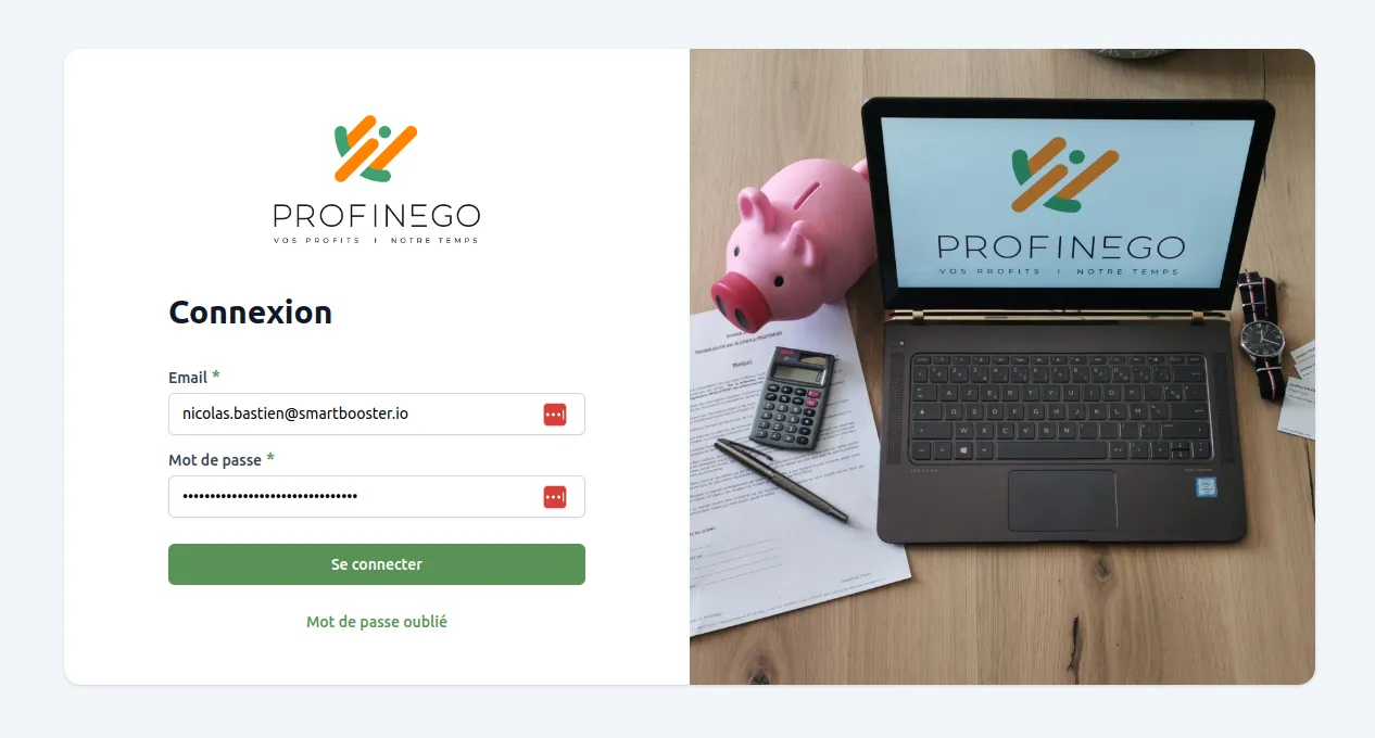 Logiciel Profinégo — écran de connexion