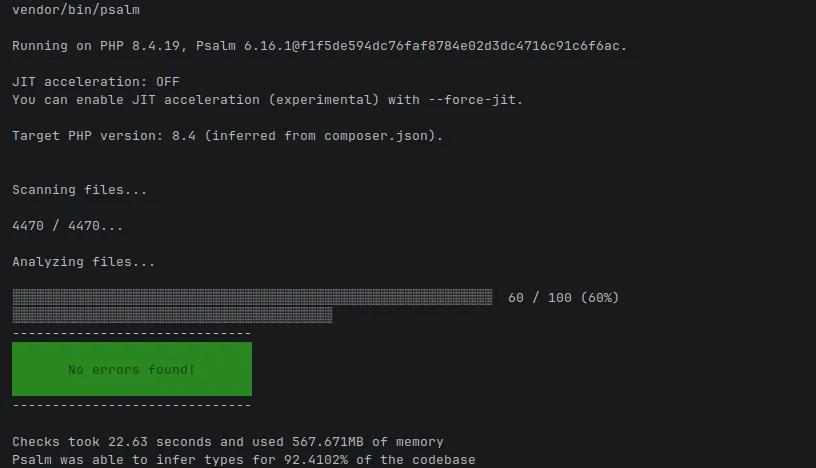 Rendu du retour de la commande vendor/bin/psalm