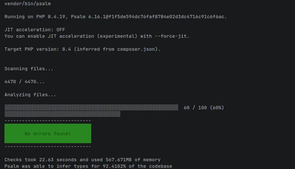 Exécution de Psalm en ligne de commande sur un projet Symfony, avec le détail des flux de données signalés