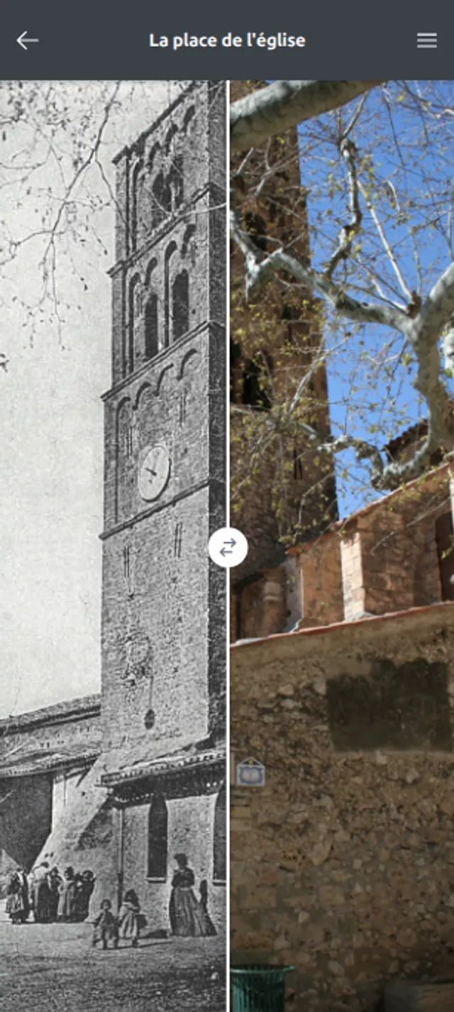 Comparatif avant et après d'un monument en vue portrait sur smartphone