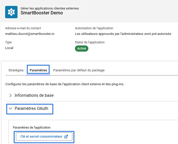 Accès Salesforce à la consumer key de l'external client app
