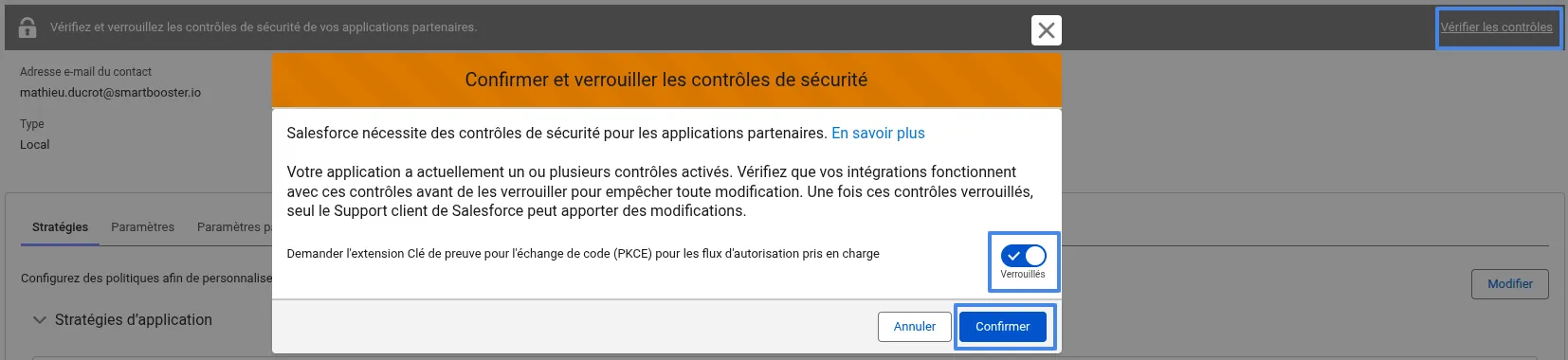 Pop-up Salesforce de confirmation pour verrouillé les contrôles OAuth