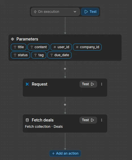 Séquence de création de deal dans WeWeb