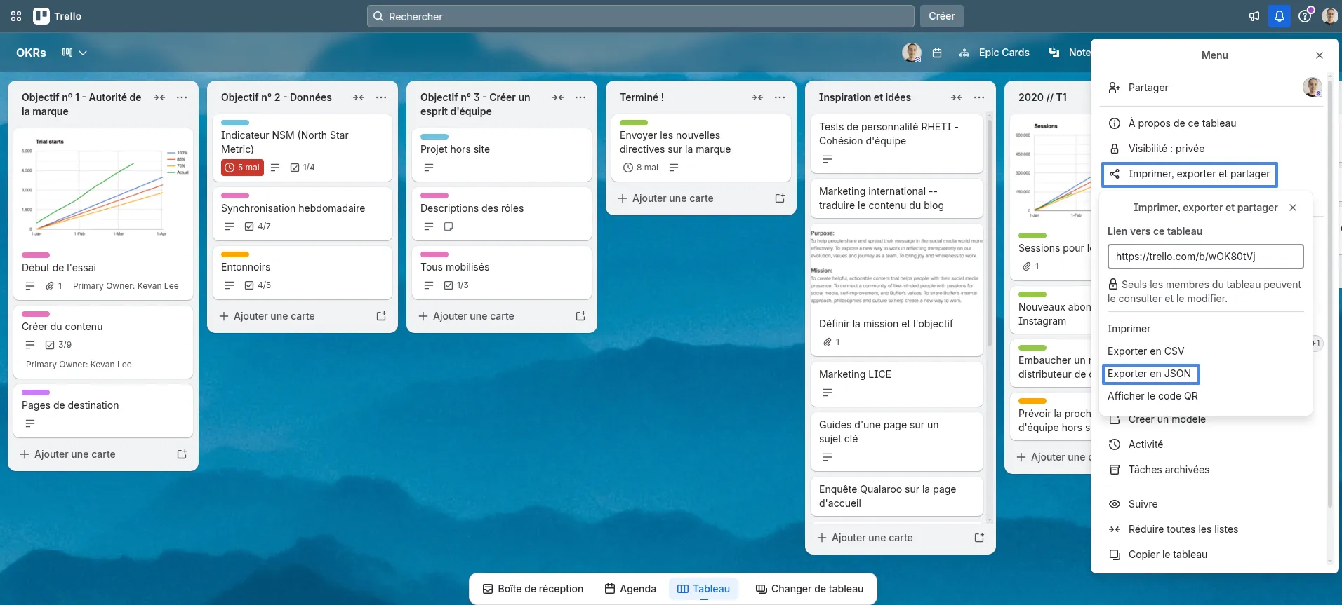 Accès à l'export en format JSON d'un Tableau Trello