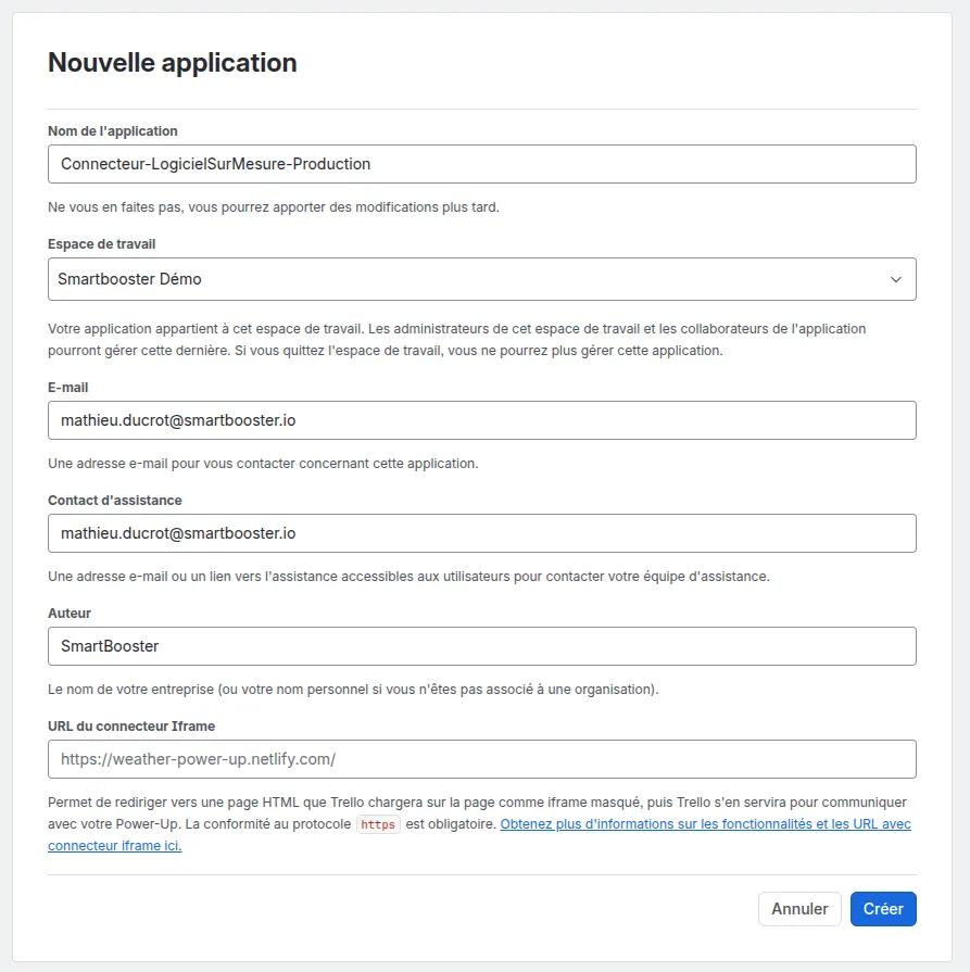 Formulaire Trello de création des powers-ups / applications