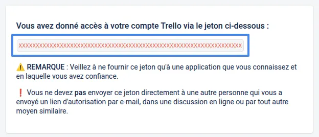 Affichage du token Trello