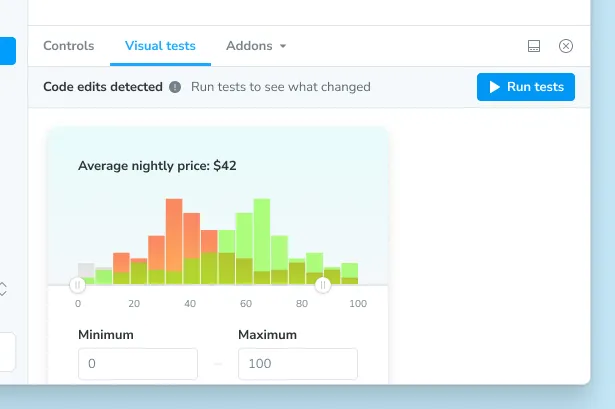 Interface Chromatic affichant le diff visuel entre deux versions d'un composant