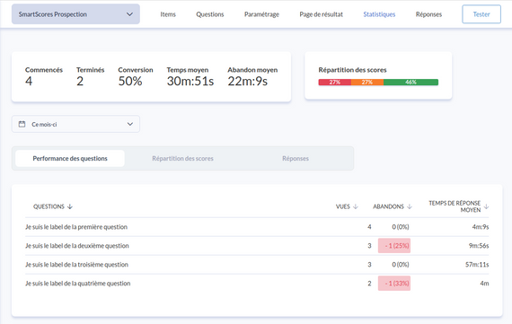 Visualsation des statistiques du questionnaire avec SmartScore