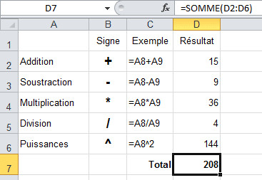 Formules de calcul simple sous Excel