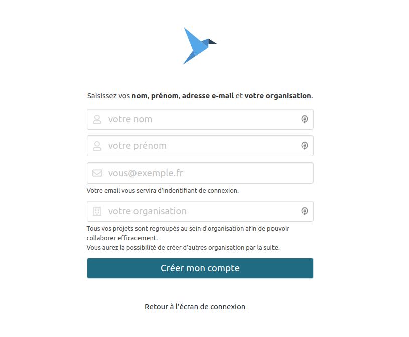 Écran de création de compte pour l'onboarding client de votre logiciel Saas